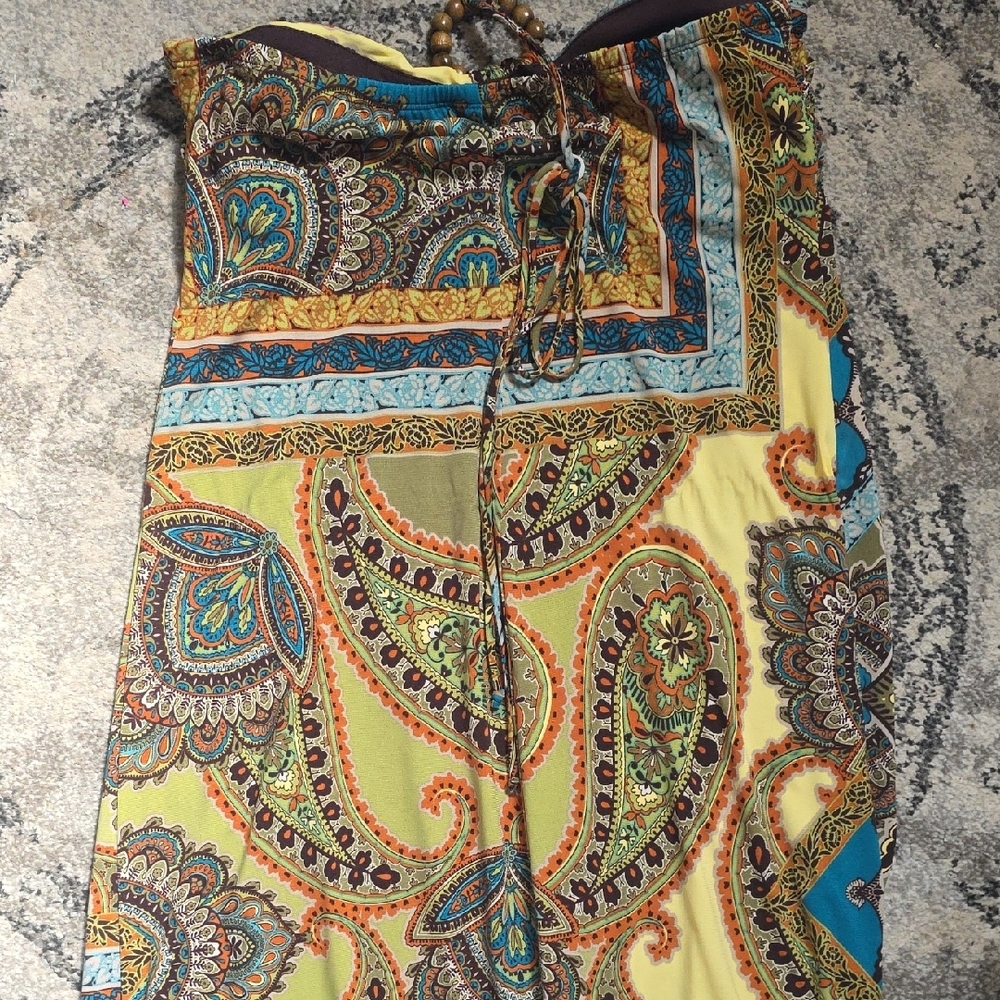 Saint Tropez West Orange, Turquoise and Brown Paisley Halter Maxi - Picture 5 of 9